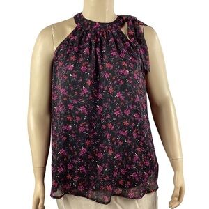 Torrid Crinkle Lurex Chiffon Halter Top Size 12 Black Floral
